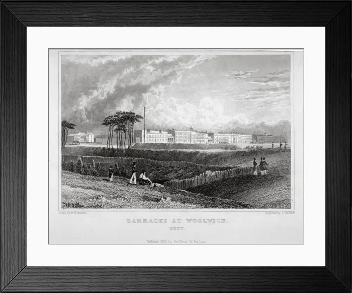 Framed Print : Royal Artillery Barracks, Woolwich, Kent, 1829. Artist: J Hinchcliff Framed Print : Royal Artillery Barracks, Woolwich, Kent, 1829. Artist: J Hinchcliff