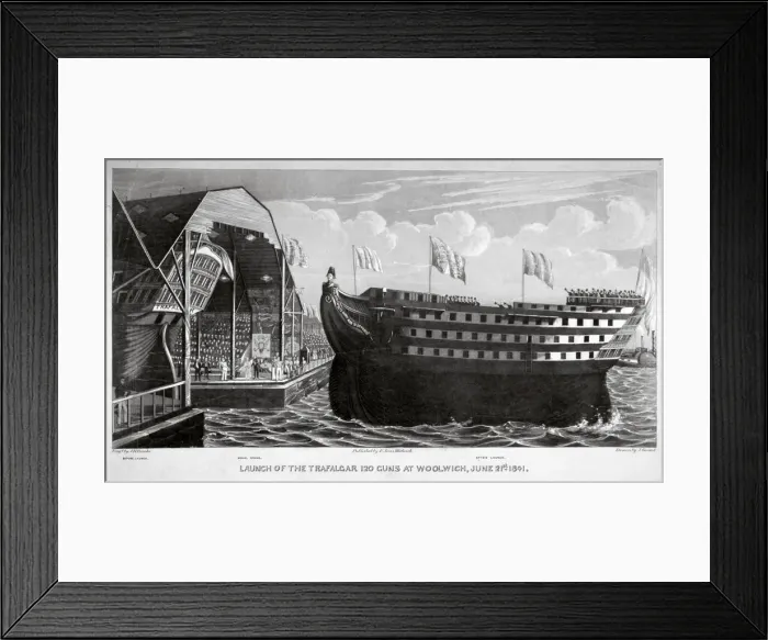 Framed Print : Launch of HMS Trafalgar, Woolwich Royal Dockyard, Kent, 1841 Framed Print : Launch of HMS Trafalgar, Woolwich Royal Dockyard, Kent, 1841