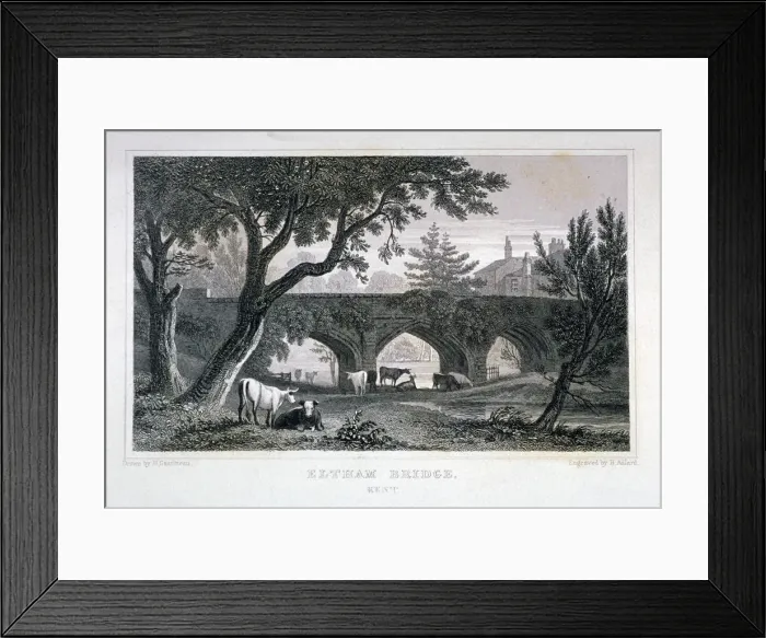 Framed Print : A bridge at Eltham Palace, Kent, 1828. Artist: Henry Adlard Framed Print : A bridge at Eltham Palace, Kent, 1828. Artist: Henry Adlard