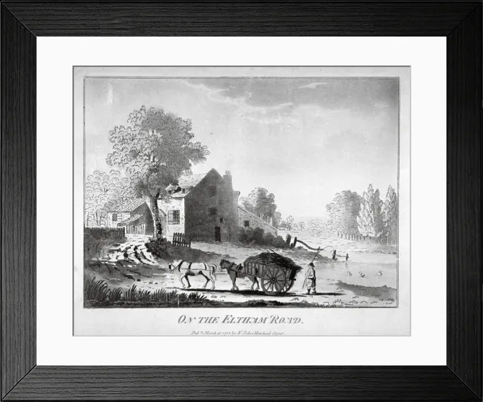 Framed Print : Horse and cart on the Eltham Road in Woolwich, Kent, 1788 Framed Print : Horse and cart on the Eltham Road in Woolwich, Kent, 1788