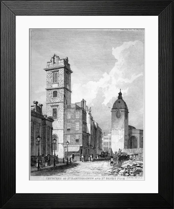 Framed Print : St Bartholomew-by-the-Exchange and St Benet Fink, City of London, 1840 Framed Print : St Bartholomew-by-the-Exchange and St Benet Fink, City of London, 1840