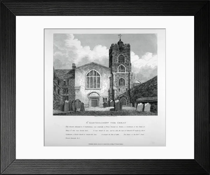 Framed Print : View of St Bartholomew-the-Great from the churchyard, City of London, 1810. Artist Framed Print : View of St Bartholomew-the-Great from the churchyard, City of London, 1810. Artist
