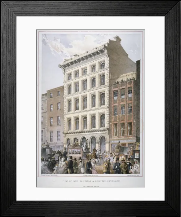 Framed Print : New buildings in Cheapside (nos 107 and 108), City of London, 1860. Artist: Robert Dudley Framed Print : New buildings in Cheapside (nos 107 and 108), City of London, 1860. Artist: Robert Dudley