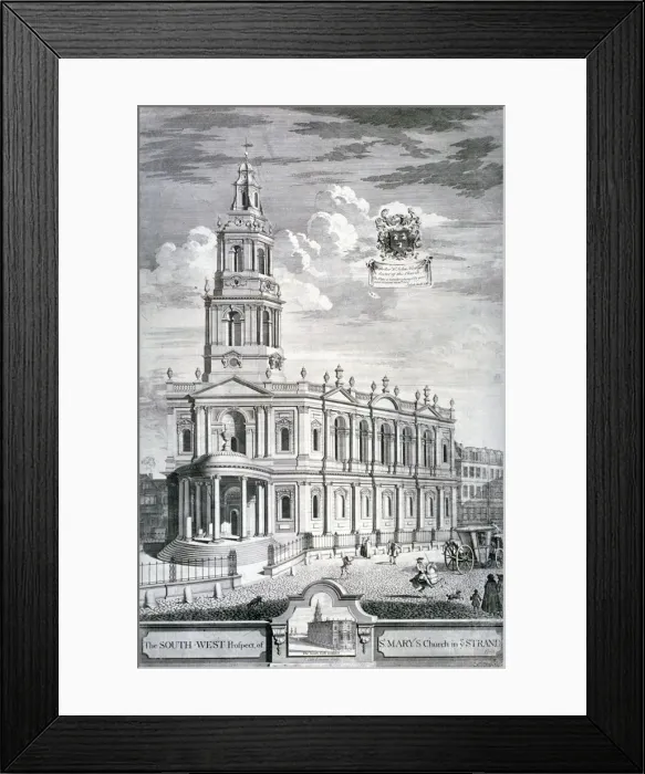 Framed Print : Church of St Mary le Strand, Westminster, London, 1732. Artist: James Cole Framed Print : Church of St Mary le Strand, Westminster, London, 1732. Artist: James Cole