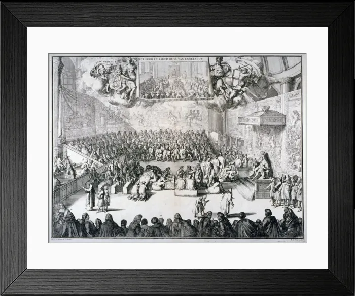 Framed Print : Het hoog-en lager-huys van Engelandt, 1689. Artist: Romeyn de Hooghe Framed Print : Het hoog-en lager-huys van Engelandt, 1689. Artist: Romeyn de Hooghe