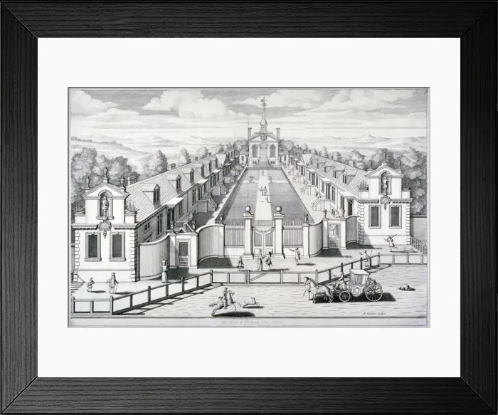Framed Print : Trinity Almshouses, Mile End Road, Stepney, London, 1696. Artist: Simon Gribelin