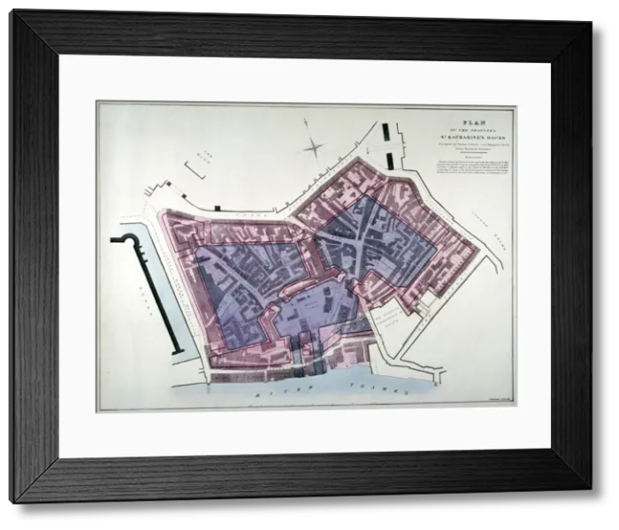 Framed Print : Plan of a proposal to construct a dock on the site of St Katharines Hospital, London, c1825 Framed Print : Plan of a proposal to construct a dock on the site of St Katharines Hospital, London, c1825