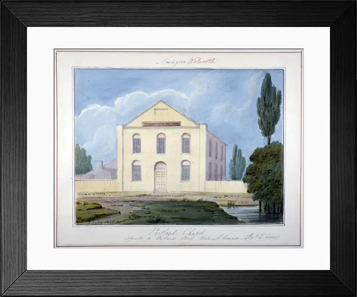 Framed Print : Portland Chapel, Walworth Common, Southwark, London, 1826. Artist: G Yates Framed Print : Portland Chapel, Walworth Common, Southwark, London, 1826. Artist: G Yates