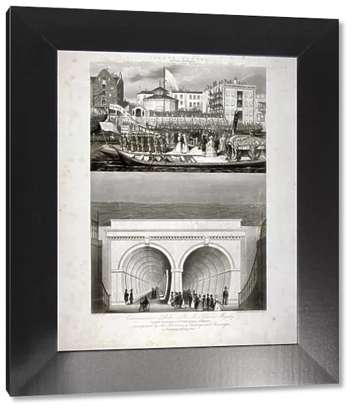 Two views of the Thames Tunnel, commemorating the visit by Queen Victoria, London, 1843