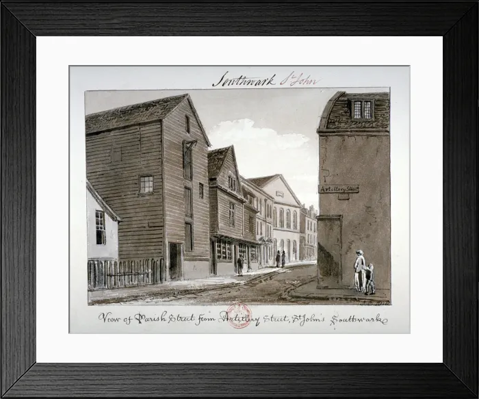 Framed Print : View of Parish Street and Artillery Street, Bermondsey, London, 1828 Framed Print : View of Parish Street and Artillery Street, Bermondsey, London, 1828