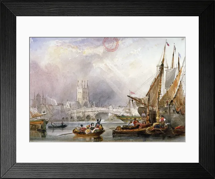 Framed Print : View of the River Thames and water craft below London Bridge, c1825 Framed Print : View of the River Thames and water craft below London Bridge, c1825
