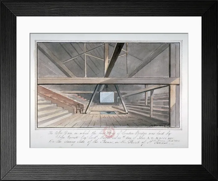 Framed Print : View of the foundation of London Bridge, 1825. Artist: G Yates Framed Print : View of the foundation of London Bridge, 1825. Artist: G Yates