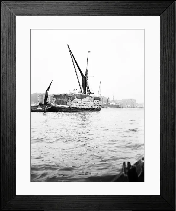 Framed Print : Topsail barge on the Thames with its top mast lowered, London, c1905 Framed Print : Topsail barge on the Thames with its top mast lowered, London, c1905