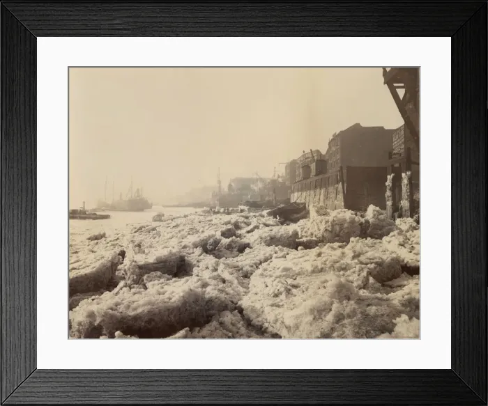 Framed Print : View of the Thames above Limehouse, London, during the frost of February 1895. Artist Framed Print : View of the Thames above Limehouse, London, during the frost of February 1895. Artist