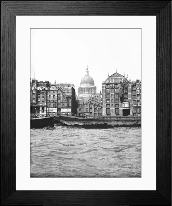 Framed Print : Lighters passing St Pauls Wharf with St Pauls Cathedral in the background, London, c1905 Framed Print : Lighters passing St Pauls Wharf with St Pauls Cathedral in the background, London, c1905