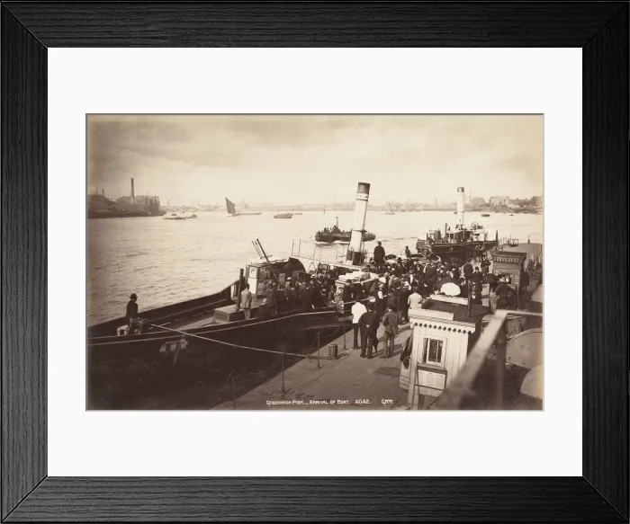 Framed Print : A paddle steamer disembarking passengers at Greenwich Pier, London, c1890. Artist Framed Print : A paddle steamer disembarking passengers at Greenwich Pier, London, c1890. Artist