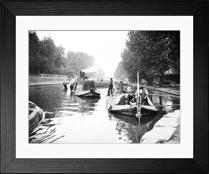 Framed Print : Boats on Regents Canal, London, c1905 Framed Print : Boats on Regents Canal, London, c1905