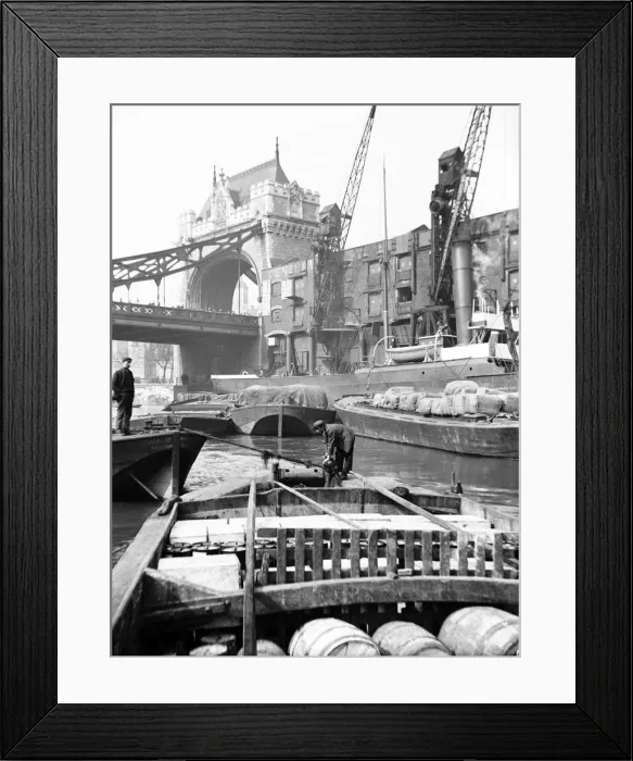 Framed Print : Lighters approaching the General Steam Navigation Companys wharf by Tower Bridge, London, c1905 Framed Print : Lighters approaching the General Steam Navigation Companys wharf by Tower Bridge, London, c1905