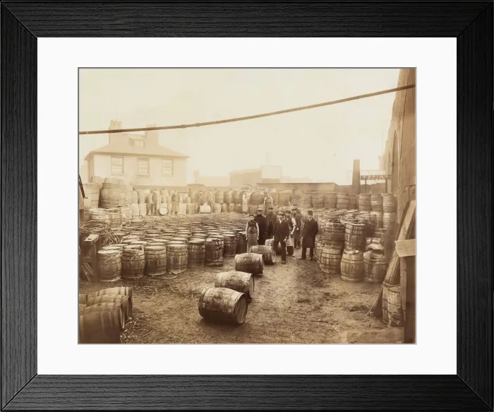 Framed Print : Ebano bitumen stored at Elizabeth Wharf, Limehouse, London, c1900 Framed Print : Ebano bitumen stored at Elizabeth Wharf, Limehouse, London, c1900
