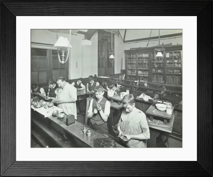 Framed Print : Technical instruction, Haselrigge Road School, Clapham, London, 1914 Framed Print : Technical instruction, Haselrigge Road School, Clapham, London, 1914