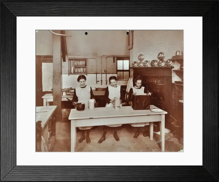 Framed Print : Cookery lesson, Morden Terrace School, Greenwich, London, 1908 Framed Print : Cookery lesson, Morden Terrace School, Greenwich, London, 1908
