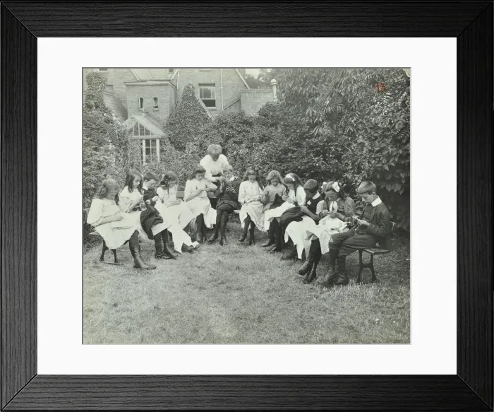 Framed Print : Pupils in the garden doing needlework, Birley House Open Air School, Forest Hill, London, 1908 Framed Print : Pupils in the garden doing needlework, Birley House Open Air School, Forest Hill, London, 1908