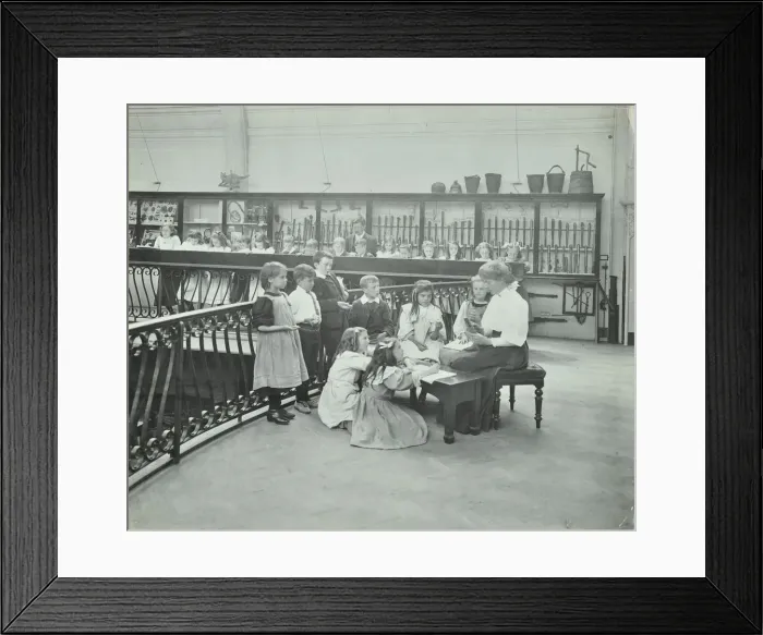 Framed Print : History lesson in the Horniman Museum, London, 1908 Framed Print : History lesson in the Horniman Museum, London, 1908