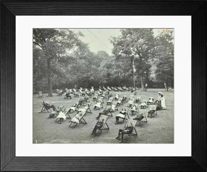 Framed Print : Children resting in deck chairs, Bostall Woods Open Air School, London, 1907 Framed Print : Children resting in deck chairs, Bostall Woods Open Air School, London, 1907