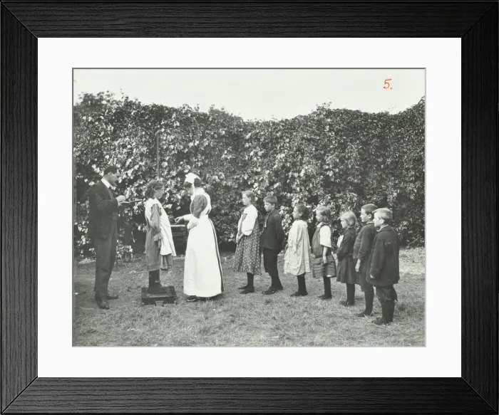 Framed Print : Children being weighed in the garden, Montpelier House Open Air School, London, 1908 Framed Print : Children being weighed in the garden, Montpelier House Open Air School, London, 1908