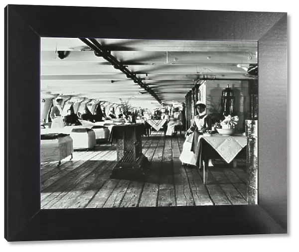 A copy of a photograph of the ward deck of the Atlas Smallpox Hospital Ship, c1890-c1899