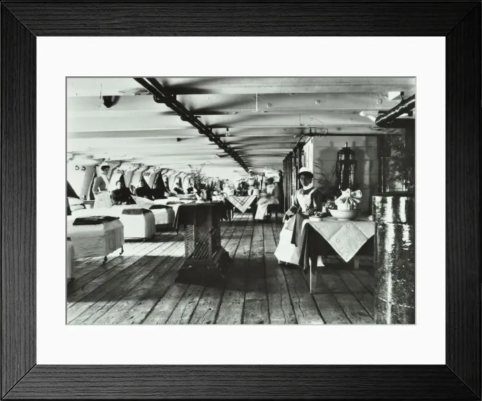 Framed Print : A copy of a photograph of the ward deck of the Atlas Smallpox Hospital Ship, c1890-c1899 Framed Print : A copy of a photograph of the ward deck of the Atlas Smallpox Hospital Ship, c1890-c1899