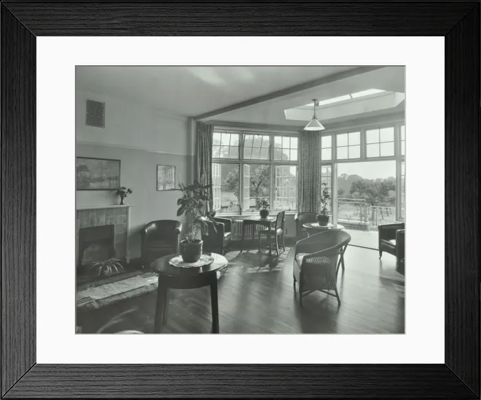 Framed Print : The sun lounge at Orchard House, Claybury Hospital, Woodford Bridge, London, 1937 Framed Print : The sun lounge at Orchard House, Claybury Hospital, Woodford Bridge, London, 1937