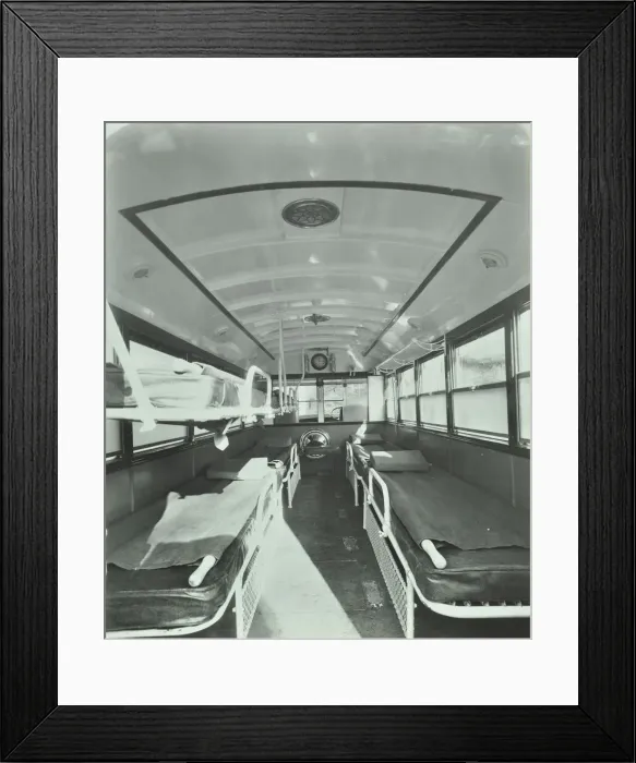 Framed Print : Interior of coach type ambulance, Western Ambulance Station, Fulham, 1935 Framed Print : Interior of coach type ambulance, Western Ambulance Station, Fulham, 1935