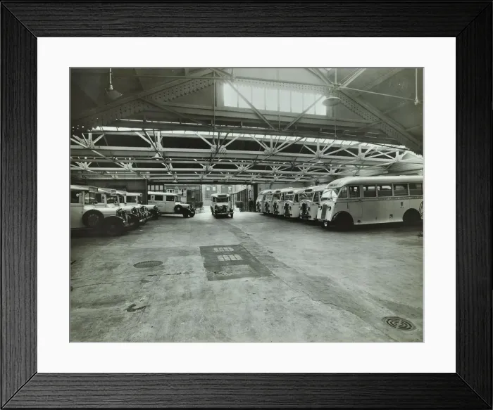 Framed Print : Ambulances in a garage, Western Ambulance Station, Fulham, 1939 Framed Print : Ambulances in a garage, Western Ambulance Station, Fulham, 1939