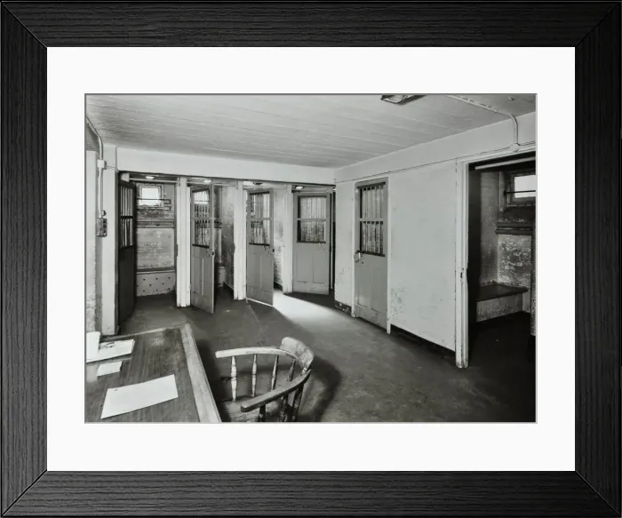 Framed Print : Male cells, Willesden Court House, Saint Marys Road, Brent, London, 1967 Framed Print : Male cells, Willesden Court House, Saint Marys Road, Brent, London, 1967