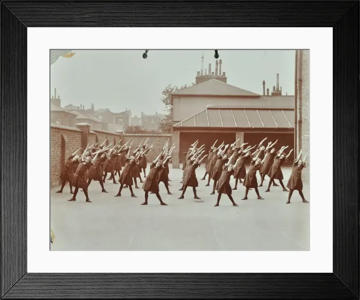 Framed Print : Exercise class, Buckingham Street Girls School, Islington, London, 1906 Framed Print : Exercise class, Buckingham Street Girls School, Islington, London, 1906