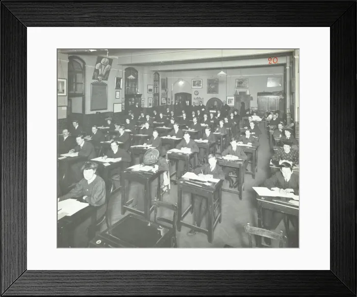 Framed Print : Examination class for male and female students, Queens Road Evening Institute, London, 1908 Framed Print : Examination class for male and female students, Queens Road Evening Institute, London, 1908