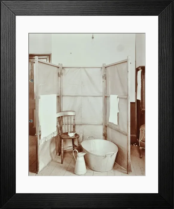 Framed Print : Improvised bathroom, Shoreditch Technical Institute, London, 1907 Framed Print : Improvised bathroom, Shoreditch Technical Institute, London, 1907
