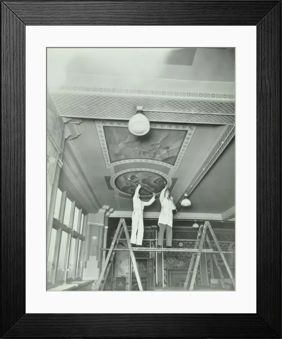 Framed Print : Students painting a design on the ceiling, School of Building, Brixton, London, 1939 Framed Print : Students painting a design on the ceiling, School of Building, Brixton, London, 1939