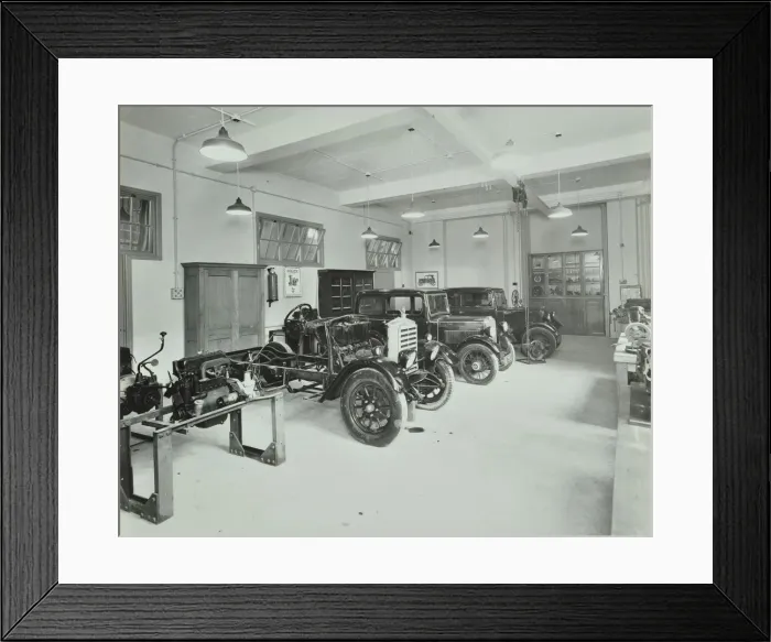 Framed Print : Motor room, Wandsworth Technical Institute, London, 1937 Framed Print : Motor room, Wandsworth Technical Institute, London, 1937