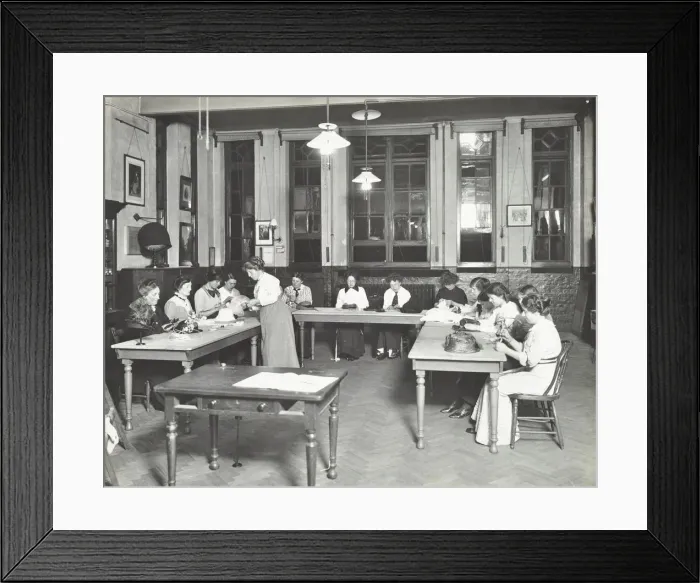 Framed Print : Millinery class, Ackmar Road Evening Institute for Women, London, 1914 Framed Print : Millinery class, Ackmar Road Evening Institute for Women, London, 1914