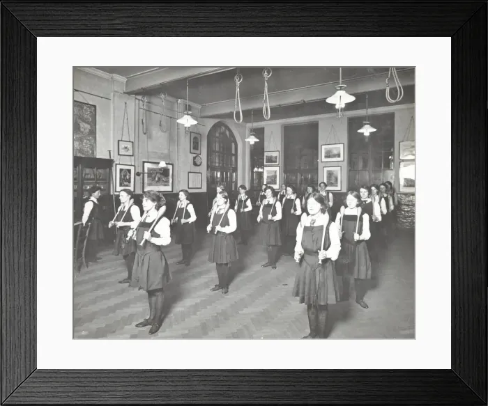 Framed Print : Students in the gymnasium, Ackmar Road Evening Institute for Women, London, 1914 Framed Print : Students in the gymnasium, Ackmar Road Evening Institute for Women, London, 1914