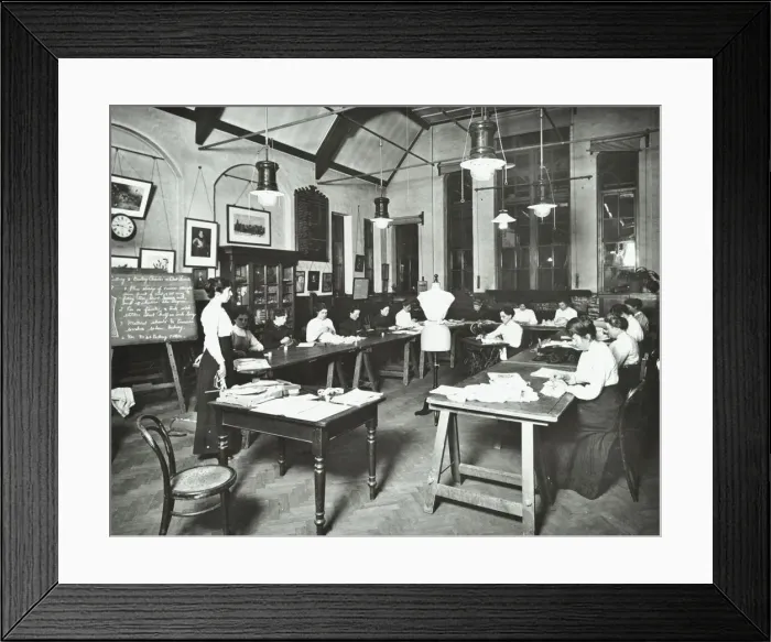 Framed Print : Senior dressmaking class, Ackmar Road Evening Institute for Women, London, 1914 Framed Print : Senior dressmaking class, Ackmar Road Evening Institute for Women, London, 1914