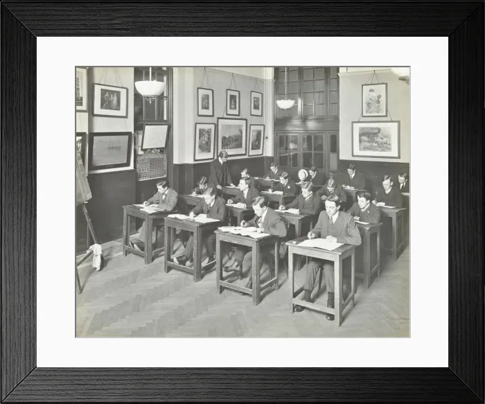 Framed Print : Bookkeeping class for men, Blackheath Road Evening Institute, London, 1914 Framed Print : Bookkeeping class for men, Blackheath Road Evening Institute, London, 1914