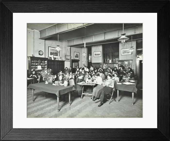 Framed Print : Relaxing in the Social Hall, Cosway Street Evening Institute for Women, London, 1914 Framed Print : Relaxing in the Social Hall, Cosway Street Evening Institute for Women, London, 1914
