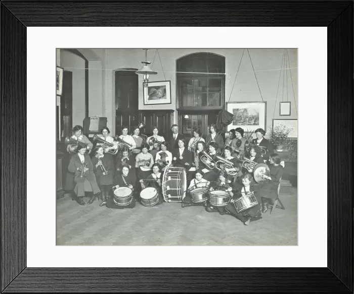 Framed Print : Womens brass band, Cosway Street Evening Institute for Women, London, 1914 Framed Print : Womens brass band, Cosway Street Evening Institute for Women, London, 1914