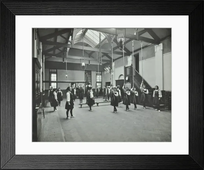 Framed Print : Girls in the gymnasium, Fulham County Secondary School, London, 1908 Framed Print : Girls in the gymnasium, Fulham County Secondary School, London, 1908