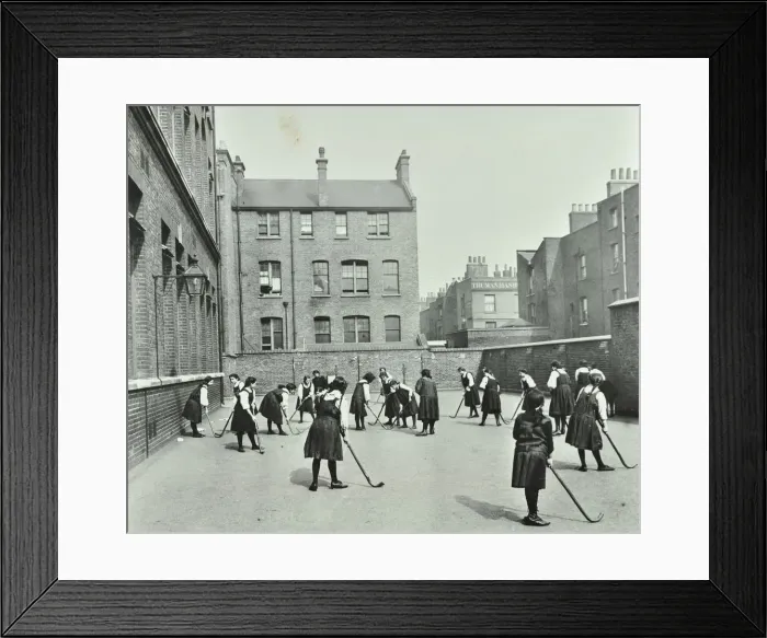 Framed Print : Hockey game, Myrdle Street Girls School, Stepney, London, 1908