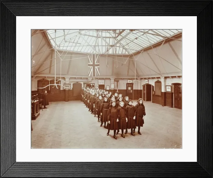 Framed Print : Girls returning from play, Thomas Street Girls School, Limehouse, Stepney, London, 1908 Framed Print : Girls returning from play, Thomas Street Girls School, Limehouse, Stepney, London, 1908