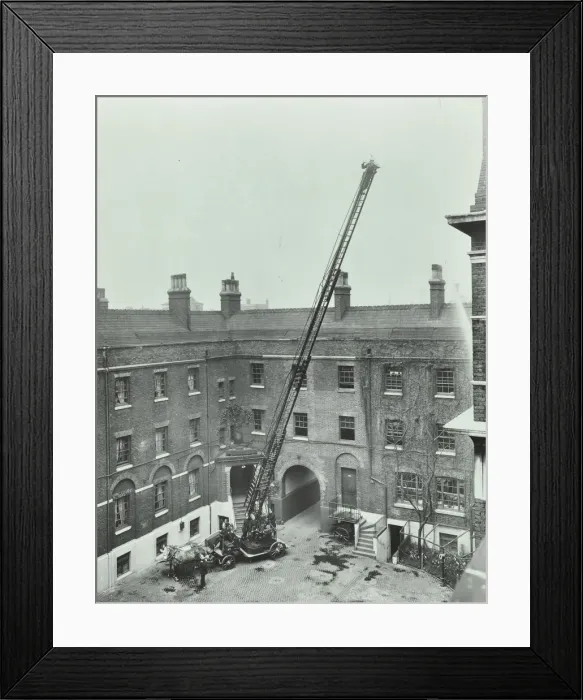 Framed Print : Firemen demonstrating the magirus ladder, London Fire Brigade Headquarters, London, 1910 Framed Print : Firemen demonstrating the magirus ladder, London Fire Brigade Headquarters, London, 1910